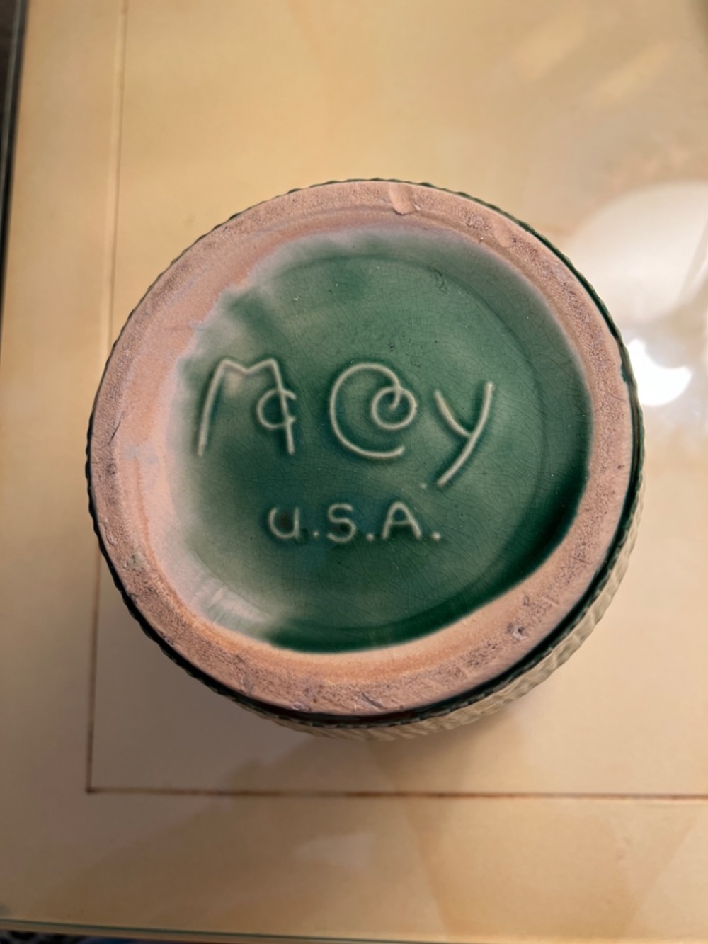 MCCOY POTTERY 1950'S BASKETWEAVE GREEN FLOWER POT PLANTER 5.25" EXCELLENT VTG - Picture 3 of 5